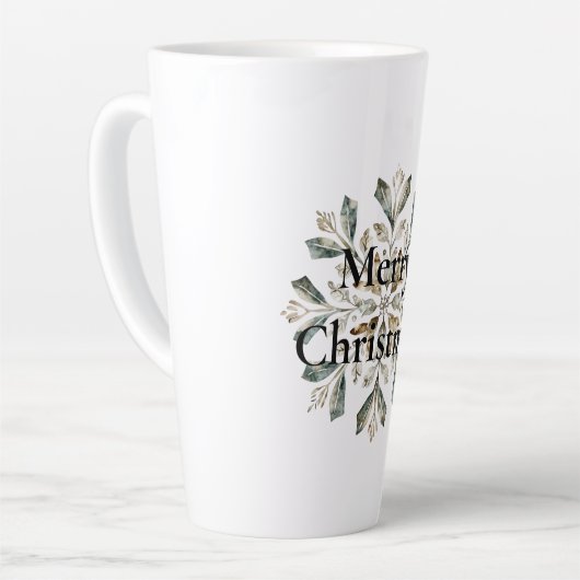 Rustiek Wit Groen Kerst Sneeuwvlok Latte Mok (Linkerhoek)