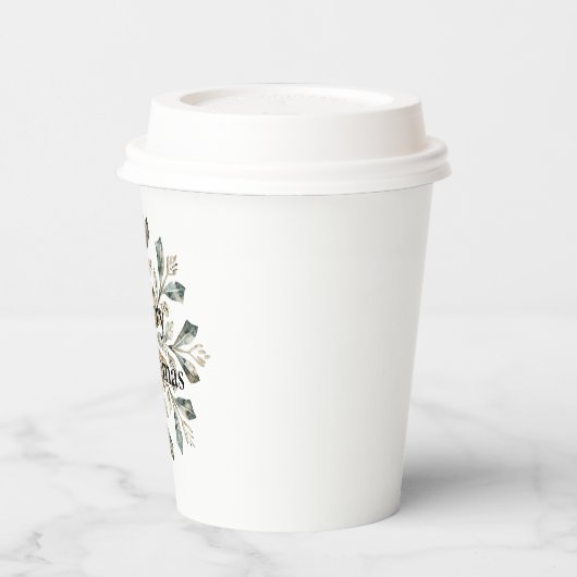 Rustiek Wit Groen Kerst Sneeuwvlok Papieren Bekers (Links)