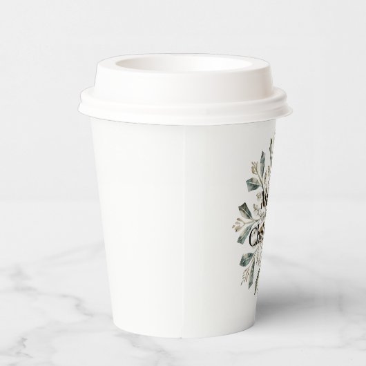 Rustiek Wit Groen Kerst Sneeuwvlok Papieren Bekers (Rechts)