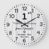 Rustiek Wit Hout 1e Huwelijk Jubileum Custom Grote Klok (Voorkant)