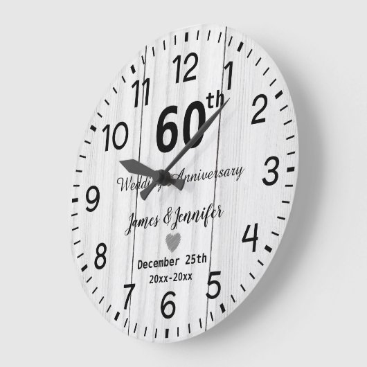 Rustiek Wit Hout 60ste Huwelijk Jubileum Custom Grote Klok (Hoek)