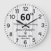 Rustiek Wit Hout 60ste Huwelijk Jubileum Custom Grote Klok (Voorkant)