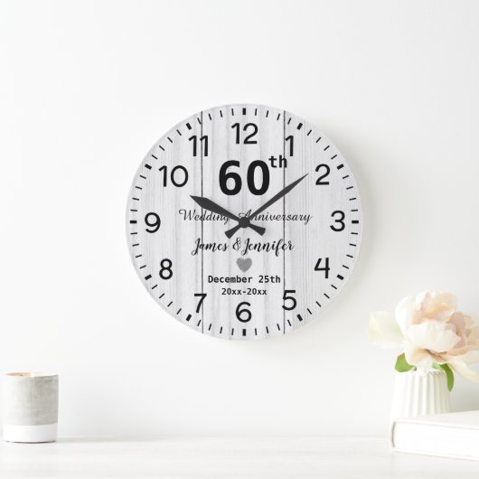 Rustiek Wit Hout 60ste Huwelijk Jubileum Custom Grote Klok (Huis)
