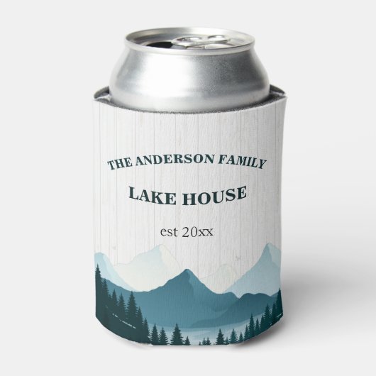 Rustiek Wit Hout Aangepaste familienaam Lake House Blikjeskoeler (Blikje Voorkant)