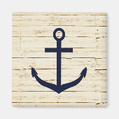 Rustiek Wit Hout Blauwe Oceaan Strandanker Magneet (Voorkant)