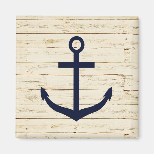 Rustiek Wit Hout Blauwe Oceaan Strandanker Magneet (Voorkant)