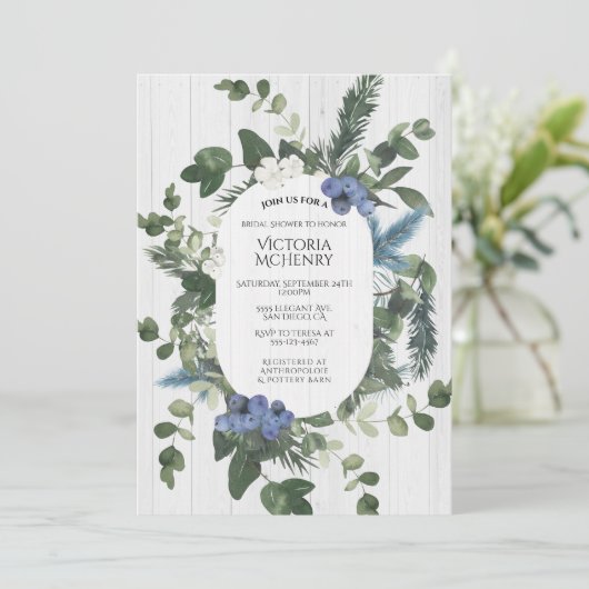 Rustiek Wit Hout Bloemen & Pine Vrijgezellenfeest Kaart (Staand voorkant)