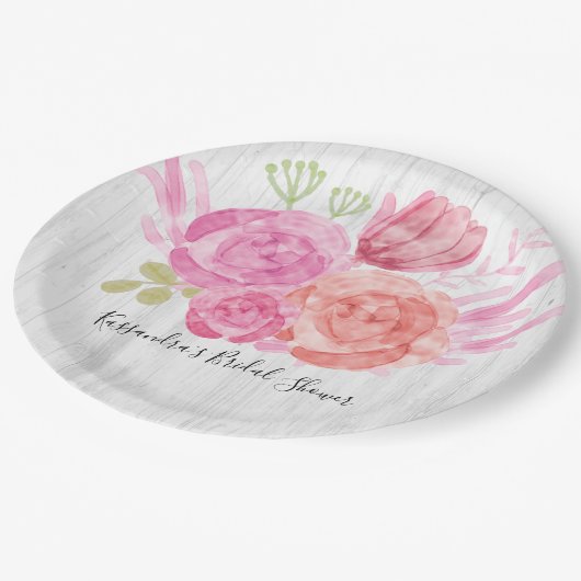 Rustiek Wit Hout Bloemen Vrijgezellenfeest Borden Papieren Bordje (Gekanteld)