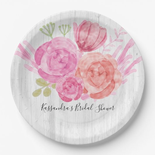 Rustiek Wit Hout Bloemen Vrijgezellenfeest Borden Papieren Bordje (Voorkant)