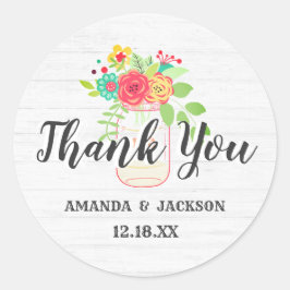 Rustiek wit hout & Mason Jar bruiloft dank u Ronde Sticker