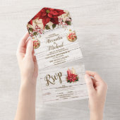 Rustiek wit hout Poinsettia bruiloft All In One Uitnodiging (Afscheurbaar)