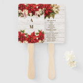 Rustiek wit hout Poinsettia bruiloft Handwaaier (Voorkant en achterkant)