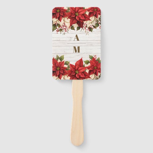 Rustiek wit hout Poinsettia bruiloft Handwaaier (Voorkant)