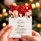 Rustiek wit hout Poinsettia bruiloft Kaart