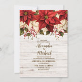 Rustiek wit hout Poinsettia bruiloft Kaart (Voorkant)