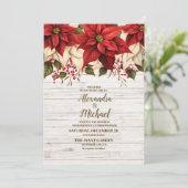 Rustiek wit hout Poinsettia bruiloft Kaart (Staand voorkant)