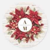 Rustiek wit hout Poinsettia bruiloft Ronde Sticker (Voorkant)