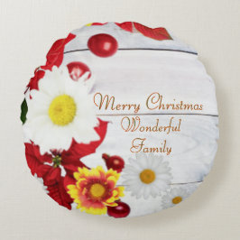 Rustiek wit hout poinsettia en gele bloem rond kussen