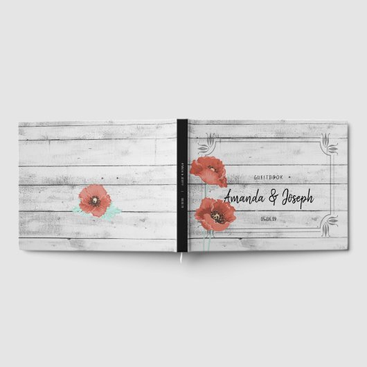Rustiek Wit Hout Poppy Bloemen Wedding Guestbook Gastenboek (Volledig)