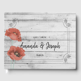 Rustiek Wit Hout Poppy Bloemen Wedding Guestbook Gastenboek