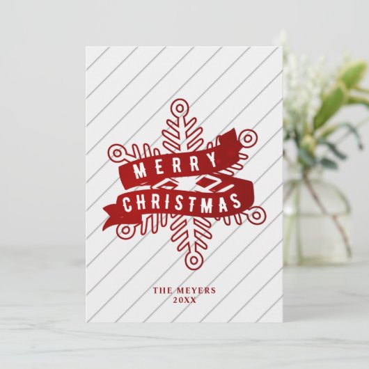 Rustiek Wit Hout Rood Sneeuwvlok Vrolijk Kerstfees Feestdagenkaart (Staand voorkant)