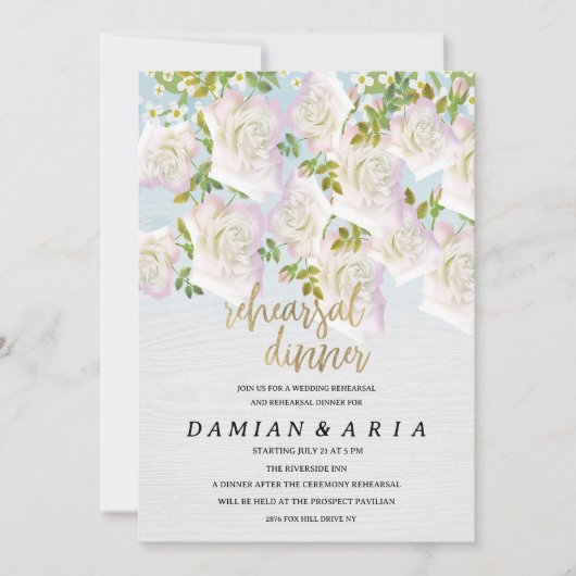 Rustiek wit hout roze mint rozen Repetitie Diner Kaart (Voorkant)