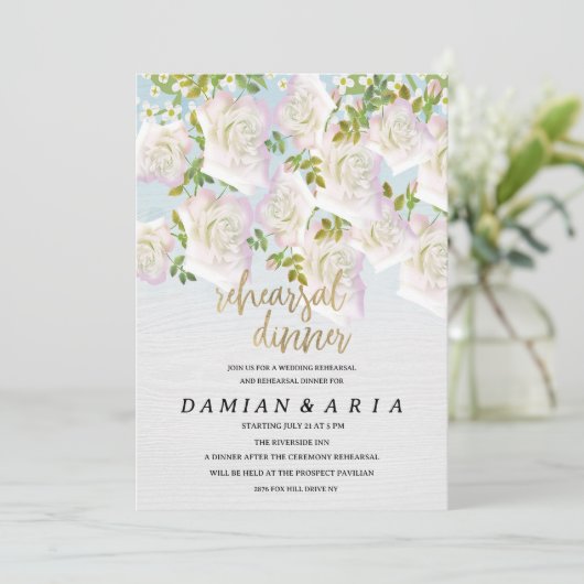 Rustiek wit hout roze mint rozen Repetitie Diner Kaart (Staand voorkant)