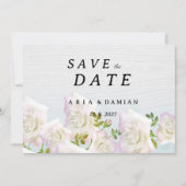 Rustiek wit hout roze munt rozen Save the Date Kaart (Voorkant)