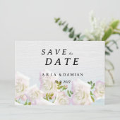 Rustiek wit hout roze munt rozen Save the Date Kaart (Staand voorkant)