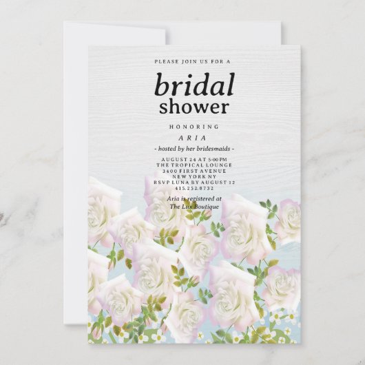 Rustiek wit hout roze munt rozen Vrijgezellenfeest Kaart (Voorkant)