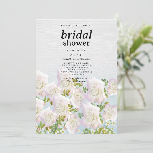 Rustiek wit hout roze munt rozen Vrijgezellenfeest Kaart (Staand voorkant)