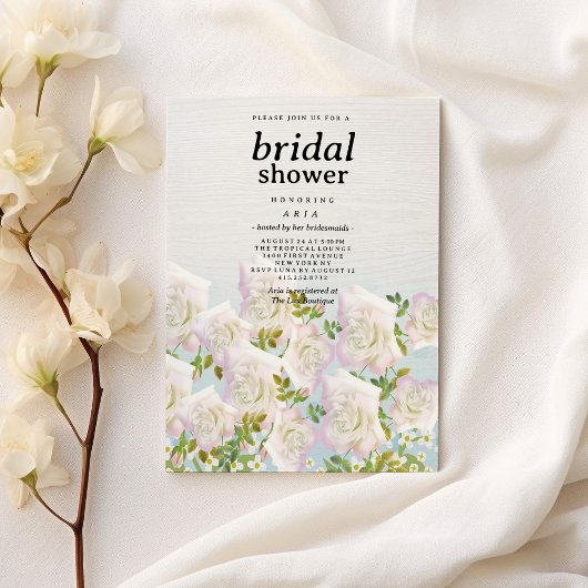 Rustiek wit hout roze munt rozen Vrijgezellenfeest Kaart