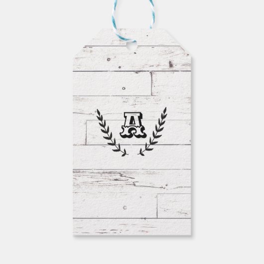 Rustiek wit hout Shabby Chic Laurel bruiloft gunst Cadeaulabel (Achterkant)