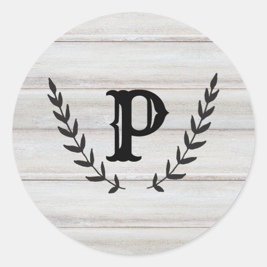 Rustiek wit hout Shabby Chic Laurel bruiloft gunst Ronde Sticker (Voorkant)