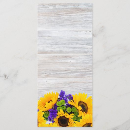 Rustiek wit hout zonnebloem bloemenbruiloft Menu (Achterkant)