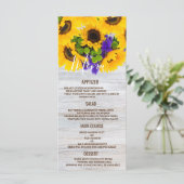 Rustiek wit hout zonnebloem bloemenbruiloft Menu (Staand voorkant)