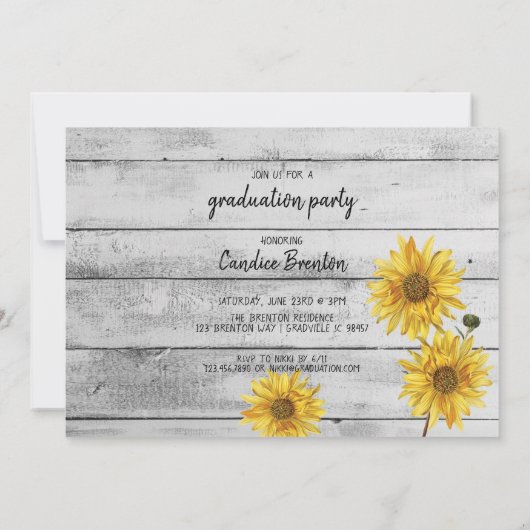 Rustiek Wit Hout Zonnebloemen Afstuderen Kaart (Achterkant)