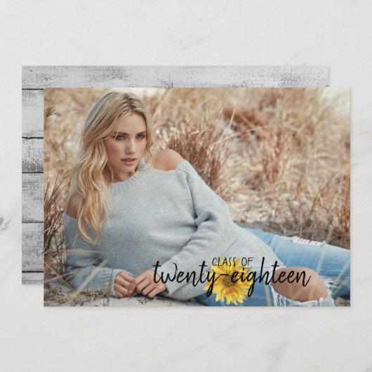 Rustiek Wit Hout Zonnebloemen Afstuderen Kaart (Voorkant / Achterkant)