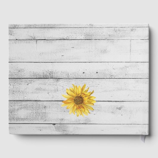 Rustiek wit hout zonnebloemen bruiloft gastenboek (Achterkant)