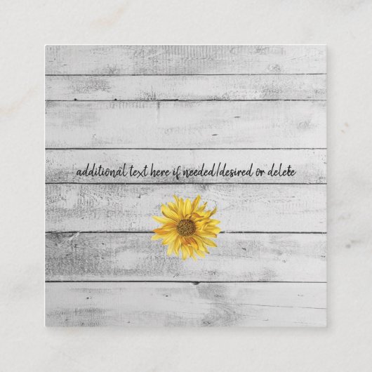 Rustiek Wit Hout Zonnebloemen Bruiloft Hotel Informatiekaartje (Achterkant)