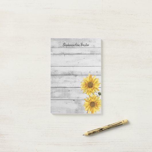 Rustiek wit hout zonnebloemen notities post-it® notes (Op bureau)