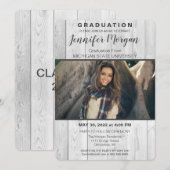 Rustiek Wit Houten Foto Afstuderen Invitation Kaart (Voorkant / Achterkant)