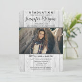 Rustiek Wit Houten Foto Afstuderen Invitation Kaart (Staand voorkant)