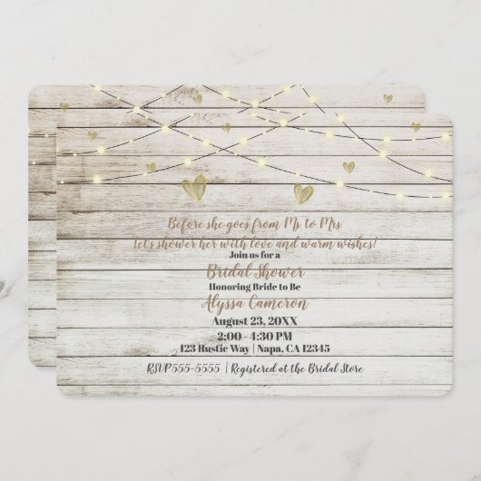 Rustiek Wit Houten Lichten & Harten Vrijgezellenfe Kaart (Voorkant / Achterkant)