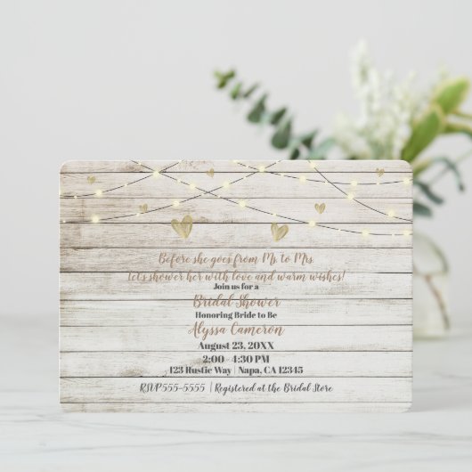 Rustiek Wit Houten Lichten & Harten Vrijgezellenfe Kaart (Staand voorkant)