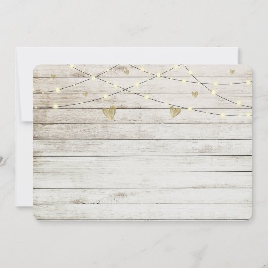 Rustiek Wit Houten Lichten & Harten Vrijgezellenfe Kaart (Achterkant)