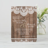 Rustiek Wit Kant en Hout Repetitie Diner Invite Kaart (Staand voorkant)