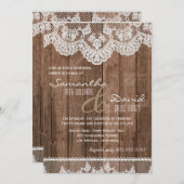 Rustiek Wit Kant en Hout Repetitie Diner Invite Kaart (Voorkant / Achterkant)