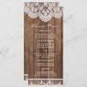 Rustiek Wit Kant en Hout Slank Diner Menu (Voorkant / Achterkant)