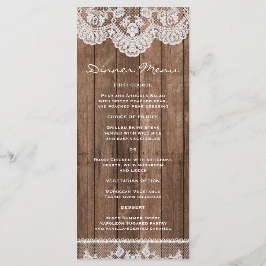 Rustiek Wit Kant en Hout Slank Diner Menu (Voorkant)
